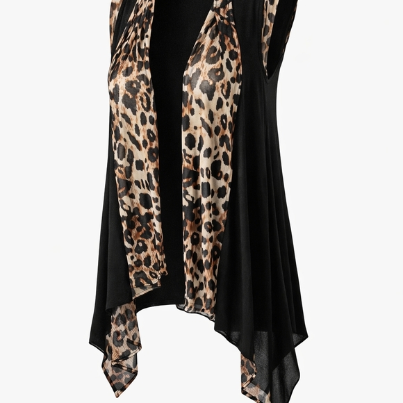 Tops - Leopard Print and Black Sleeveless Cardigan